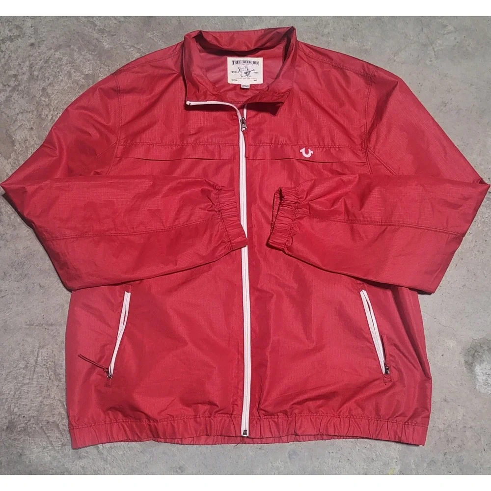 Mens True Religion Full Zip Track Jacket Size 2XL / TTG Red ~Zip Pockets